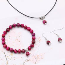 Gemstone Bracelet Earrings Necklace Sets Black And Blue 8MM Tiger Eye Stone Pendant Jewelry Handmade DIY GS003 2024 - buy cheap