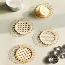 Drink Cup Coasters Japanese Style Bamboo Woven Saucer Mat Non-slip Pot Holder Rattan Woven Cup Mat Dining Table Placemat 2024 - buy cheap