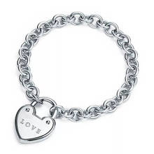 Sterling Silver 925 Classic Fashion Heart Lock Girl Bracelet Jewelry Holiday Gift 2024 - buy cheap