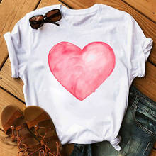 Camiseta feminina, t-shirt da moda, feminina, estampa de coração vermelho, harajuku, amor, para moças, gráfica, linda, tops, roupas 2024 - compre barato