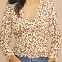 Женская однобортная рубашка с цветочным принтом, V-образным вырезом и длинным рукавом, весна-лето 2021 2024 - купить недорого