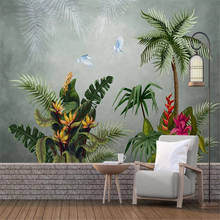 Milofi papel de parede grande personalizado pintado à mão, plantas tropicais de floresta tropical, flores e pássaros, parede de fundo para quarto de tv 2024 - compre barato