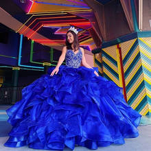 Vestido de baile azul real quinceanera vestidos de renda apliques doce 16 vestido de 15 anos años quinceañera 2024 - compre barato
