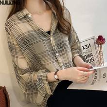 NIJIUDING Blouses for Women 2020 Spring Autumn Plaid Loose Long Sleeve Single-breasted Cardigan Shirts Tops Female Plus Size 4XL 2024 - buy cheap