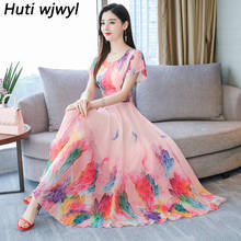 2019 Vintage Pink Chiffon Boho Midi Dresses Summer 3XL Plus Size Print Beach Maxi Sundress Women Bodycon Elegant Party Vestidos 2024 - buy cheap