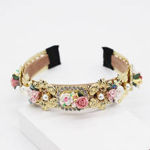 Fashion lady baroque hair hoop New fashion Baroque metal porcelain flower rhinestone geometric hair accessories 587 2024 - buy cheap