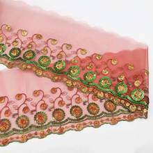 10Yards Embroidery Lace Trim Red Green Pink Blue Ribbon Home Curtains Wedding Dress Fabric Free Shipping 16cm Width 2024 - buy cheap