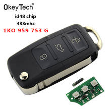 OkeyTech 3 BTN 433mhz ID48 Chip Remote Control Car Key For VW VOLKSWAGEN CADDY EOS GOLF JETTA SIROCCO TIGUAN 1K0 959 753 G case 2024 - buy cheap
