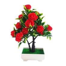 Bonsai artificial em vaso, multicolor flores falsas em vaso, vermelho azul rosa amarelo plantas internas, enfeite de decoração para mesa 2024 - compre barato