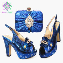 Sexy Women Shoes and Bag Set Italian Royal Blue Mature Style Lady Shoes Matching Hand Bag for Wedding 2024 - buy cheap