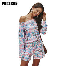 FORERUN Long Sleeve Playsuit Camouflage Print Rompers Womens Jumpsuit Sashes Casual Shorts Overalls Cotton Romper Mono Mujer 2024 - buy cheap