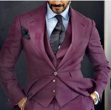 Traje de 3 piezas para hombre, traje de novio, chaqueta con un botón (Blazer + Pantalones + chaleco + corbata), púrpura UVA, novedad 2024 - compra barato
