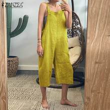 ZANZEA Women Jumpsuits Summer Cotton Linen Overalls Vintage Solid Rompers Casual Straps Solid Wide Leg Pants Loose Playsuits  2024 - buy cheap