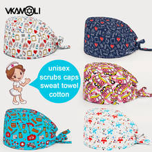 vkamoli adjustable Unisex cotton Cartoon print hats beauty salon lab pet shop fashion Scrub Cap nursing bouffant scrub hat 2024 - buy cheap