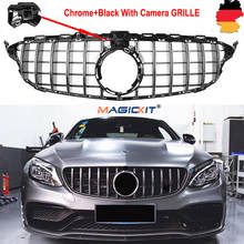 Magickit chrome + preto amortecedor dianteiro grille para mercedes benz w205 c200 c300 c250 2019 + 2024 - compre barato