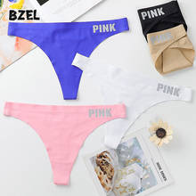 BZEL PINK Letter Sexy Womem's Silk Thongs Low Waist G-String Underwear Seamless Sport Panties Comfort Woman String Lady Lingerie 2024 - buy cheap