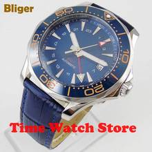 2019 New 41mm Bliger GMT Automatic watch men 3ATM Orange waterproof blue dial leather strap ceramic Bezel luminous sapphire  841 2024 - buy cheap