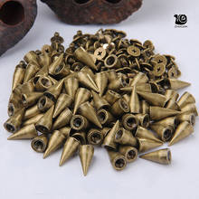 100 conjuntos de 14mm bronze cone pontos metal studs leathercraft rebites bala picos punk pico para sapato vestuário pulseira pet colares 2024 - compre barato