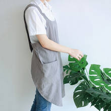 Waterproof  Women Cotton Linen Cross Back Apron Japanese Housework Kitchen Cooking Double Pocket Apron Florist Working Apron 2024 - buy cheap