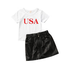 Новая летняя юбка для маленьких девочек футболка с короткими рукавами и принтом в виде буквы США + мини-юбка платье из искусственной кожи на молнии От 1 до 5 лет 2024 - купить недорого