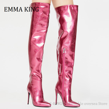 Sexy Shining Laser Leather Women Boots Pointy Toe 12cm Thin High Heels Over The Knee Long Boots Autumn Winter Women Dress Boots 2024 - buy cheap