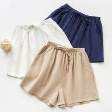 Pantalones cortos de algodón y lino con bolsillos de verano 2020 para mujer 2024 - compra barato