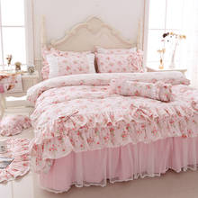 Korean style fresh garden flower bedding set dream princess cotton lace bedskirt ruffles pillowcase duvet cover set HM03A 2024 - buy cheap