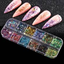Glitter em pó ultrafino para manicure de 12 grades, lantejoulas de decoração de arte de unha irregular 2024 - compre barato
