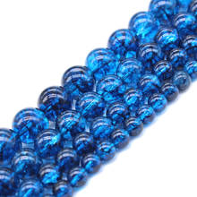 Contas de quartzo rachadas de cristal azul, pingente redondo, contas soltas para fazer jóias 6 8 10 12mm, pulseira colar diy 2024 - compre barato