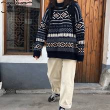Suéteres de Jacquard para mujer, suéter de cuello redondo de punto, Harajuku, coreano, informal, suelto, Retro, estampado, Otoño-Invierno 2024 - compra barato