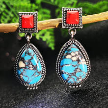 Ethnic Bohemian Red Blue Turquoises Statement Earring Antique Natural Stone Dangle Earrings for Women Boho Jewelry 2021 2024 - buy cheap