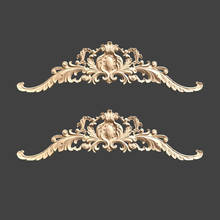 2Pcs Wood Mouldings Carved Applique Onlay for Decor Furniture Decals Corner European Solid Wood Long Carved Flower Pattern Frame 2024 - buy cheap