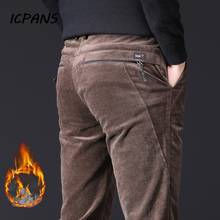Мужские вельветовые брюки ICPANS, черные повседневные брюки-карандаш на молнии, из плотного флиса, цвета хаки, для отдыха, на зиму 2024 - купить недорого