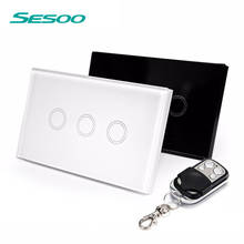 SESOO-interruptores de Control remoto estándar de EE. UU., 3 Entradas, 1 vía, Interruptor táctil de pared de Control remoto inalámbrico, interruptor inteligente de cristal 2024 - compra barato