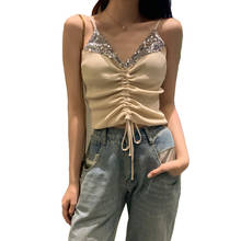 Zuolunouba Summer New Sexy Slim Sequins Women Sling Bottoming Shirt Stitching Bow Strapless Shoulders Wearing Fashion Small Vest 2024 - buy cheap
