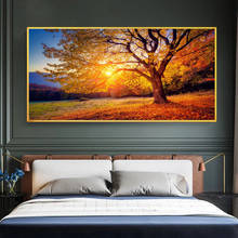 Gold Sunset Tree Autumn Landscape Wall Art Mountain Canvas Painting Posters and Prints Modern Wall Picture for Living Room Decor 2024 - buy cheap