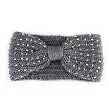 New Winter Warmer Ear Knitted Headband Bow Rhinestone Headwear For Women Girls European Solid Turban Hair Band Head Warp 2024 - buy cheap