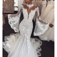 Dubai Arabic Mermaid Wedding Dress Long Sleeve High Neck Illusion Bridal Wedding Gowns Elegant African Bride Dress Custom Made 2024 - buy cheap