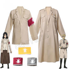 Disfraz de Attack on Titan Eren Jaeger Mikasa Ackerman, uniforme blanco, gabardina larga, aldianos, impermeable, marrón, para Halloween 2024 - compra barato