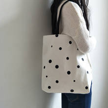 Sacos de ombro de lona feminina polka dot sacos de compras grande capacidade de pano de algodão sacos de escola meninas bolsa tote branco 2024 - compre barato