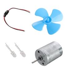 Gerador de turbina eólica kit diy micro motor + plugue de diodo quatro folha azul pá 2024 - compre barato