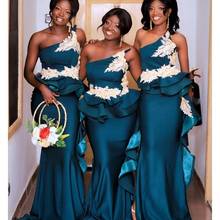 Plus Size African Mermaid Bridesmaid Dresses One Shoulder Lace Appliques Maid Of Honor Gowns Peplum Ruffles Wedding Party Gown 2024 - buy cheap