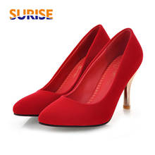 Zapatos de punta estrecha para mujer, calzado femenino de talla grande, 8cm, rojo aterciopelado, informal, sin cordones, para fiesta y oficina 2024 - compra barato