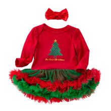 Vestido de natal para meninas, vestido de aniversário de 1 ano, manga comprida, vestido tutu verde vermelho, vestido infantil para meninas 2024 - compre barato