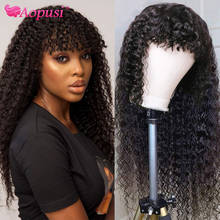Aopusi Water Wave Wigs With Bangs Brazilian Human Hair Wigs For Women Remy Curly Wig With Bangs 8-28 Inch Full Mchine Made 150% 2024 - buy cheap