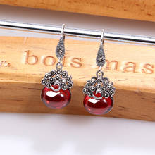 ZHJIASHUN 100% 925 Sterling Silver Garnet Drop Earrings For Women Flower Natural Jade Chalcedony Gemstone Earrings Fine Jewelry 2024 - купить недорого