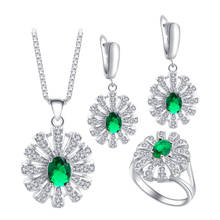 ROLILASON High Quality Green Jewelry set silver plated Stamped Sets Earring Necklace Pendant  Rings for Lover JS685 2024 - buy cheap