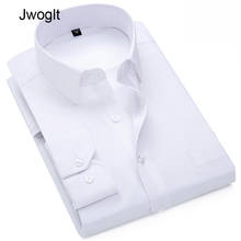 Mens Long Sleeve White Dress Shirt with Left Chest Pocket Cotton Male Casual Regular-Fit Blouse Button Down Formal Shirts 2024 - compre barato