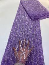 5 Yards Popular Purple African French Mesh Tulle Fabric Fashion French Lace With Sequins Beads High Quality Lace For Party 2021 2024 - buy cheap