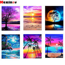 KEXINZU-pintura de diamante redondo/cuadrado completa 5D Diy, puesta de sol, Luna, playa, bordado 3d, mosaico de punto de cruz, rompecabezas hecho a mano para niños 2024 - compra barato